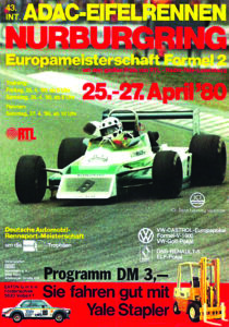 27. April 1980, Nürburgring-Nordschleife: in Lebensgefahr angesichts eines verbogenen Frontflügels am March 802 BMW Formel 2.