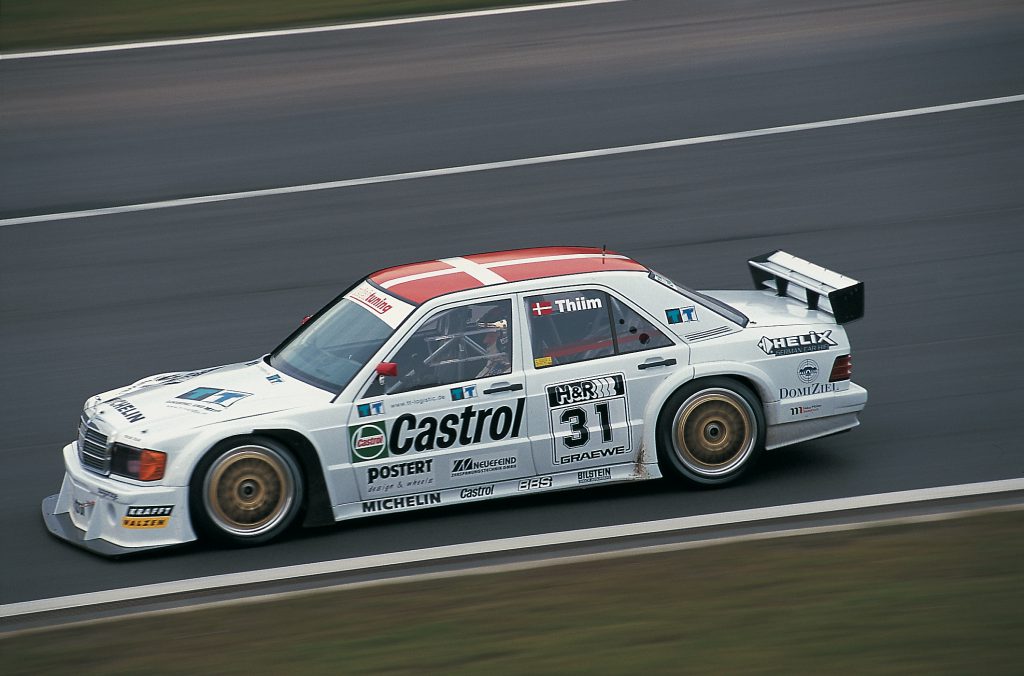 Well-respected outings in the german national STT-series with a former class-1-AMG-Mercedes-Benz 190E 2.5-16: Kurt Thiim wears the danish flag on the roof of Peter Ib Nielsen's possession at the Nürburgring; Photography: Carsten Krome Netzwerkeins
